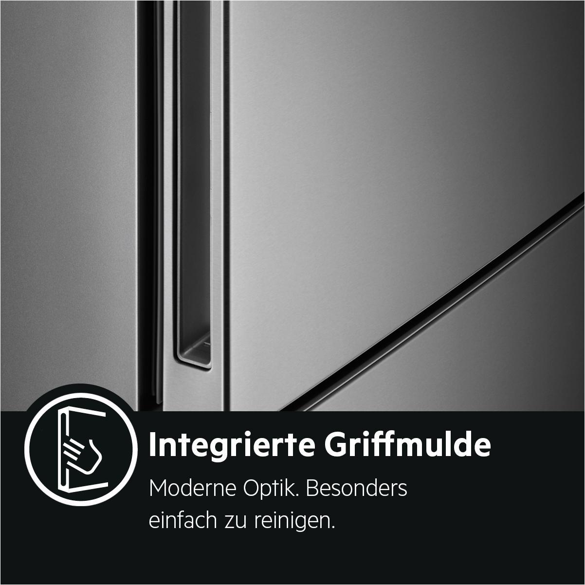 AEG RCB736D5MX Kühlgefrierkombination (D, 366 l, 2010 mm hoch, Edelstahl/Grau)