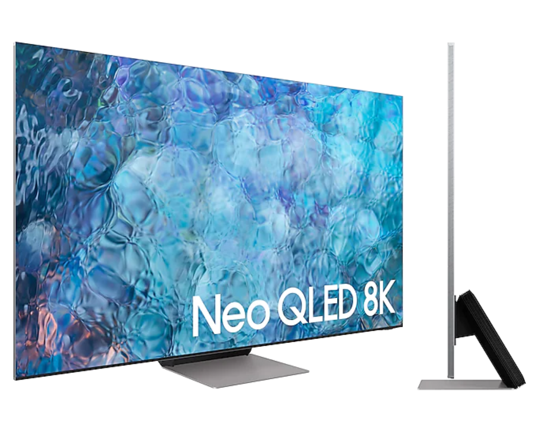 Un televisor Samsung Neo QLED 8K grande, con patrones de agua.