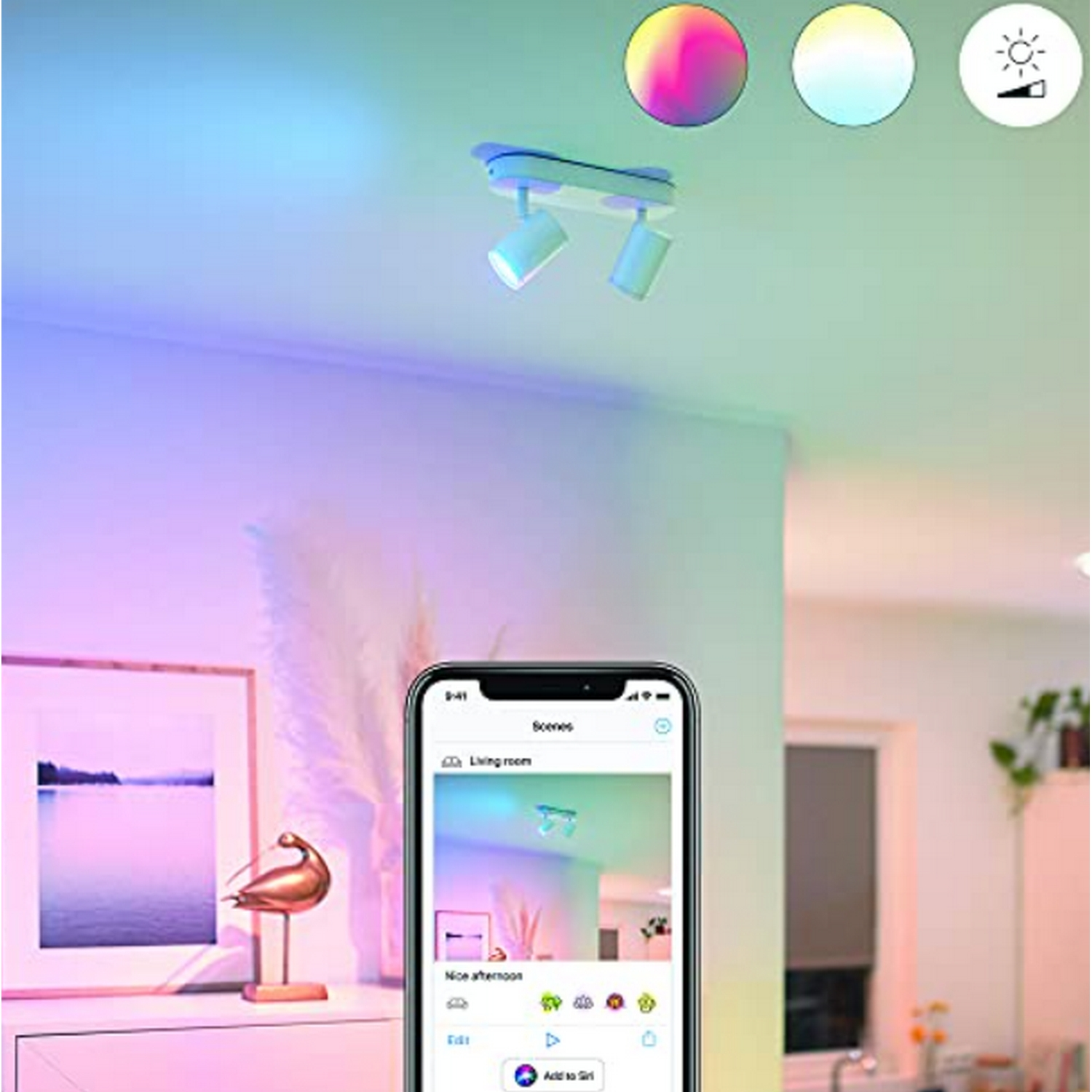Foco - WiZ Imageo, 2 Focos, De techo, 2x 4.9 W, IP20, Wi-Fi + Bluetooth, Blanco