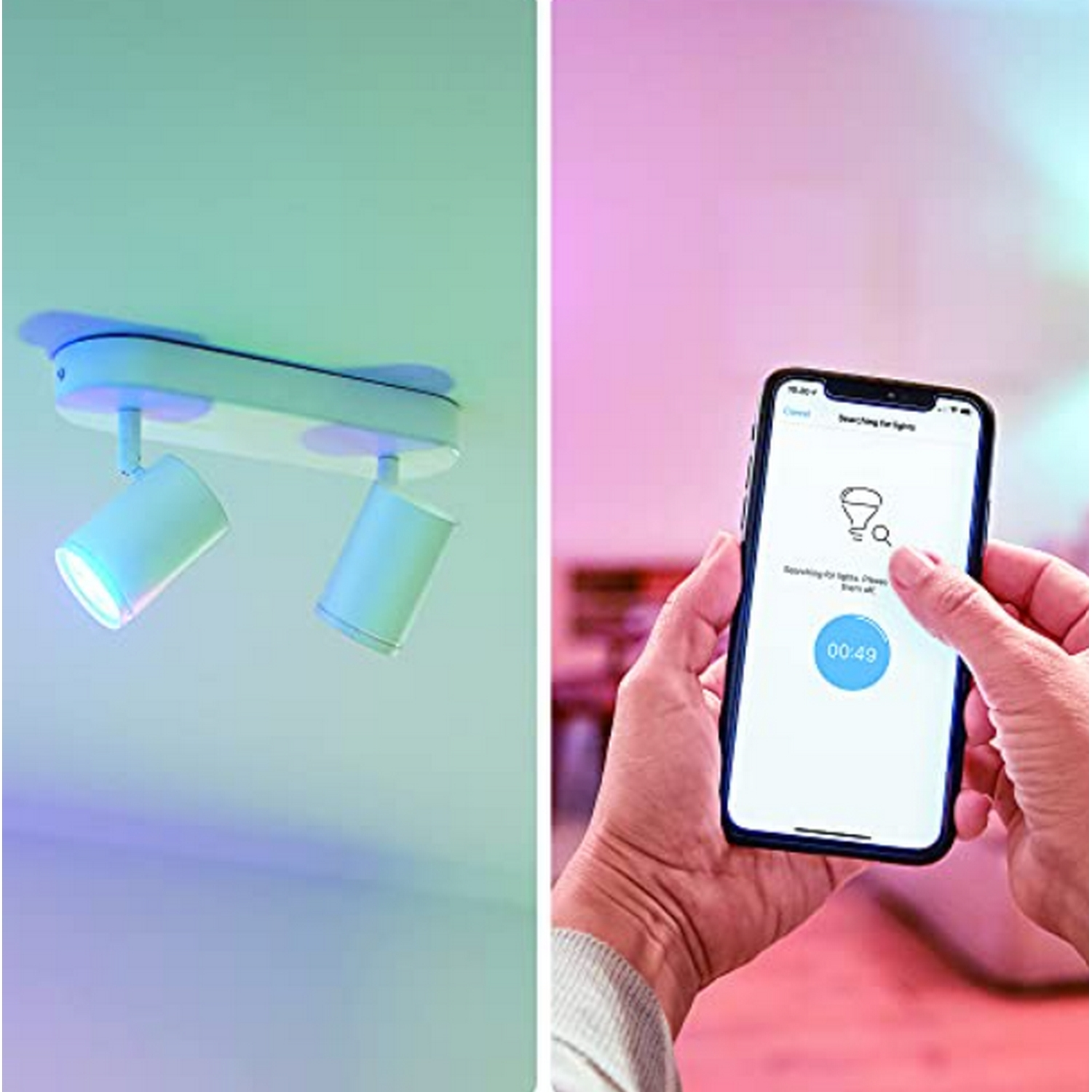 Foco - WiZ Imageo, 2 Focos, De techo, 2x 4.9 W, IP20, Wi-Fi + Bluetooth, Blanco