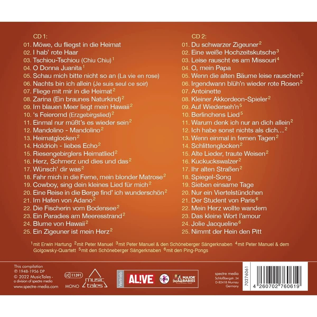 CD-Hülle, Titelliste. Text auf der Rückseite. Verschiedener Text auf Deutsch. Musikalbum.