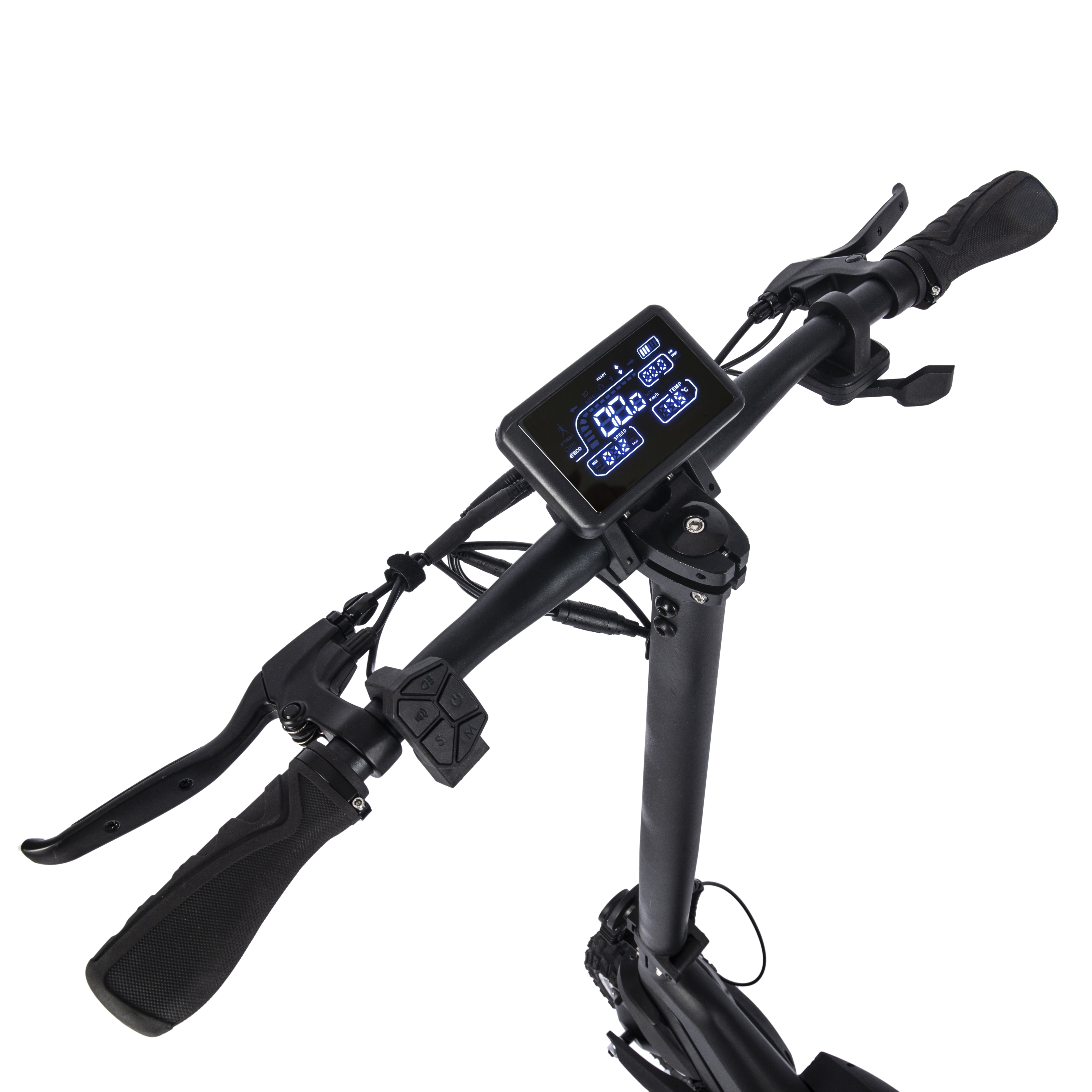 Roller-Lenker mit Display, Bedienelementen und Handgriffen.