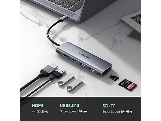 UGREEN 70410 - 6in1 USB-C Hub (Silber)