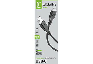 Cable USB - Cellular Line Power Cable, USB-C/ USB-A, Longitud 120 cm, Negro