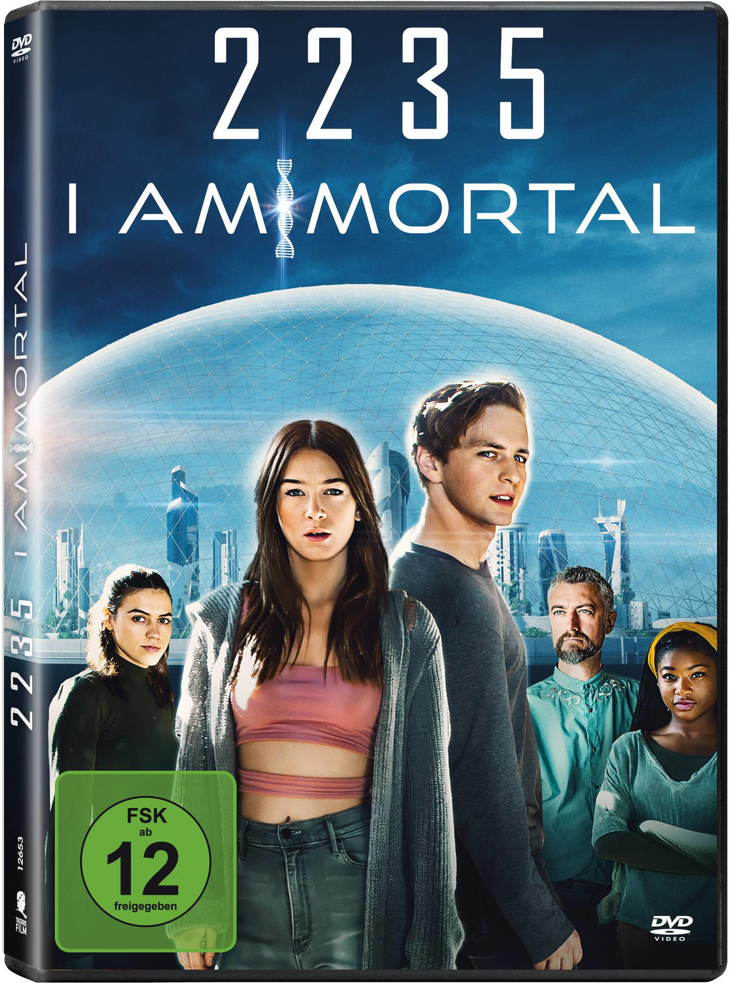 DVD-Cover mit zwei Personen vor futuristischem Hintergrund und mehreren anderen im Hintergrund.