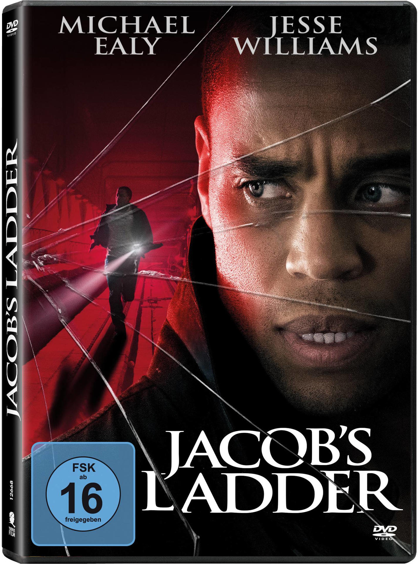 DVD-Cover für Jacob's Ladder. Es zeigt das Gesicht eines Mannes mit verschwommenem Hintergrund.