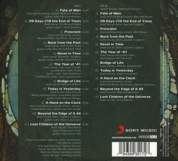 CD mit Titelliste. Enthält Songtitel und Musiker. Hintergrund ist weiß.