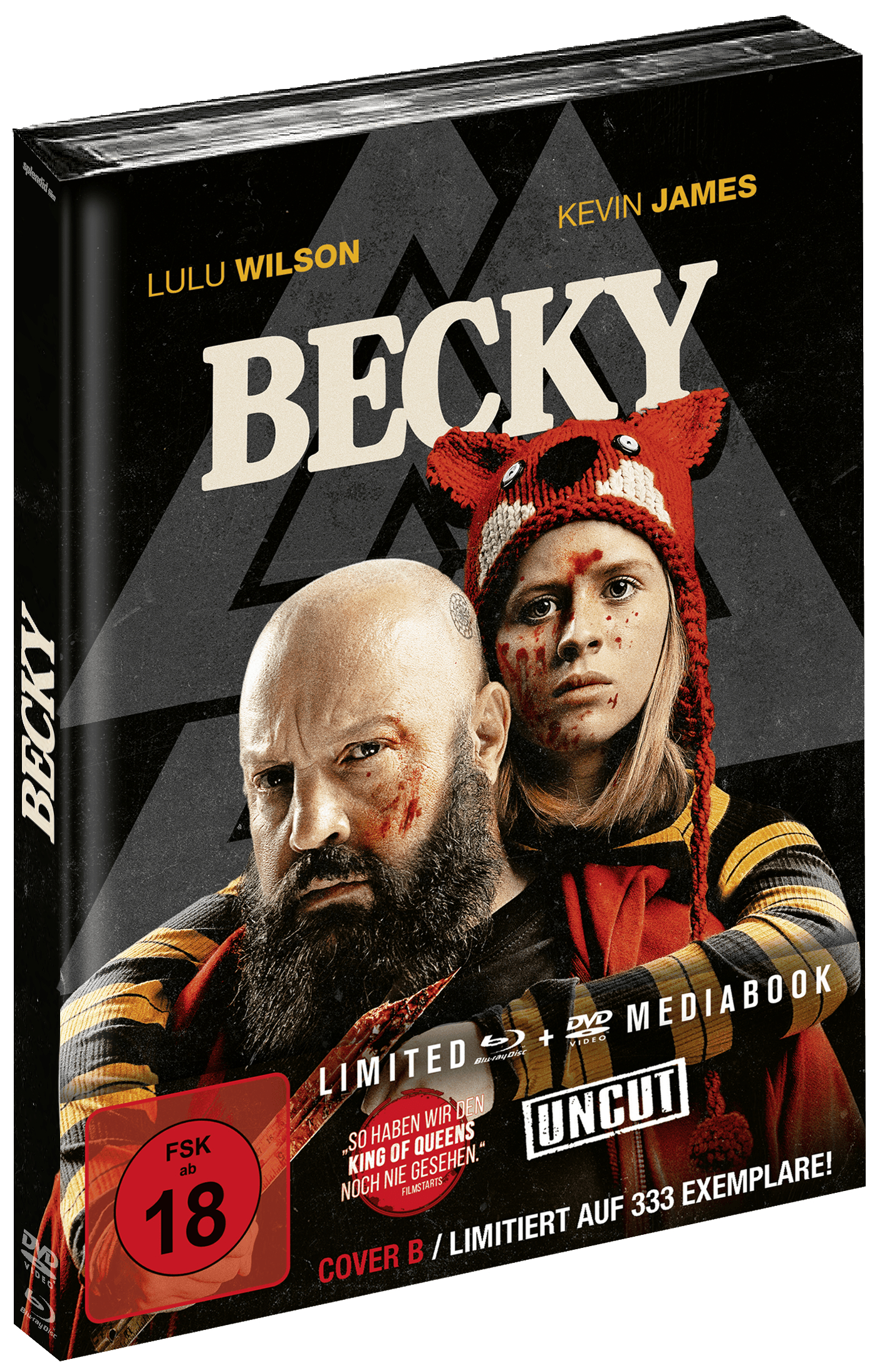 Eine DVD-Hülle mit dem Film „Becky“ mit Lulu Wilson und Kevin James.