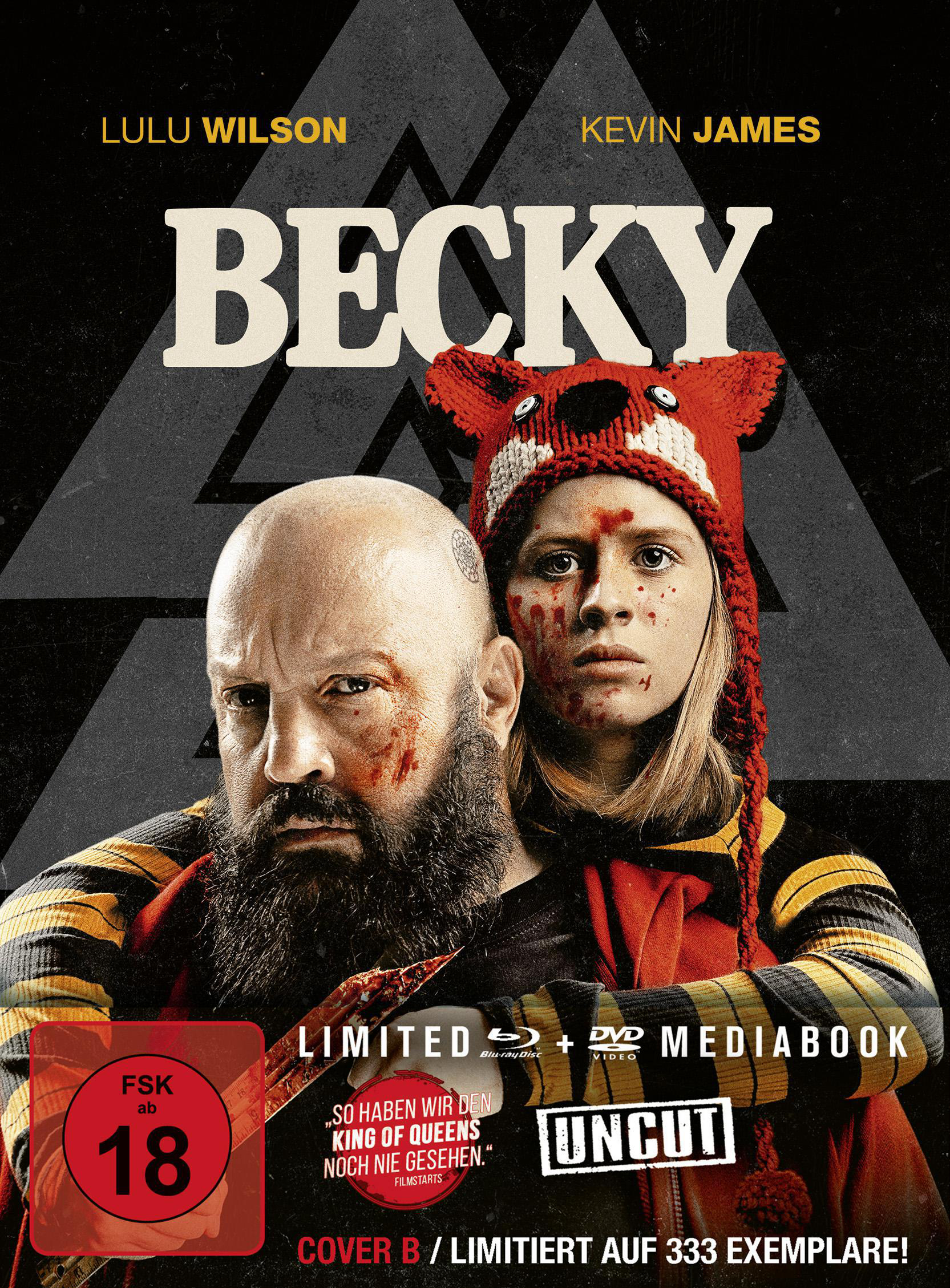 Filmcover. Zwei blutverschmierte Personen. Text: Becky, Lulu Wilson und Kevin James sind die Schauspieler.