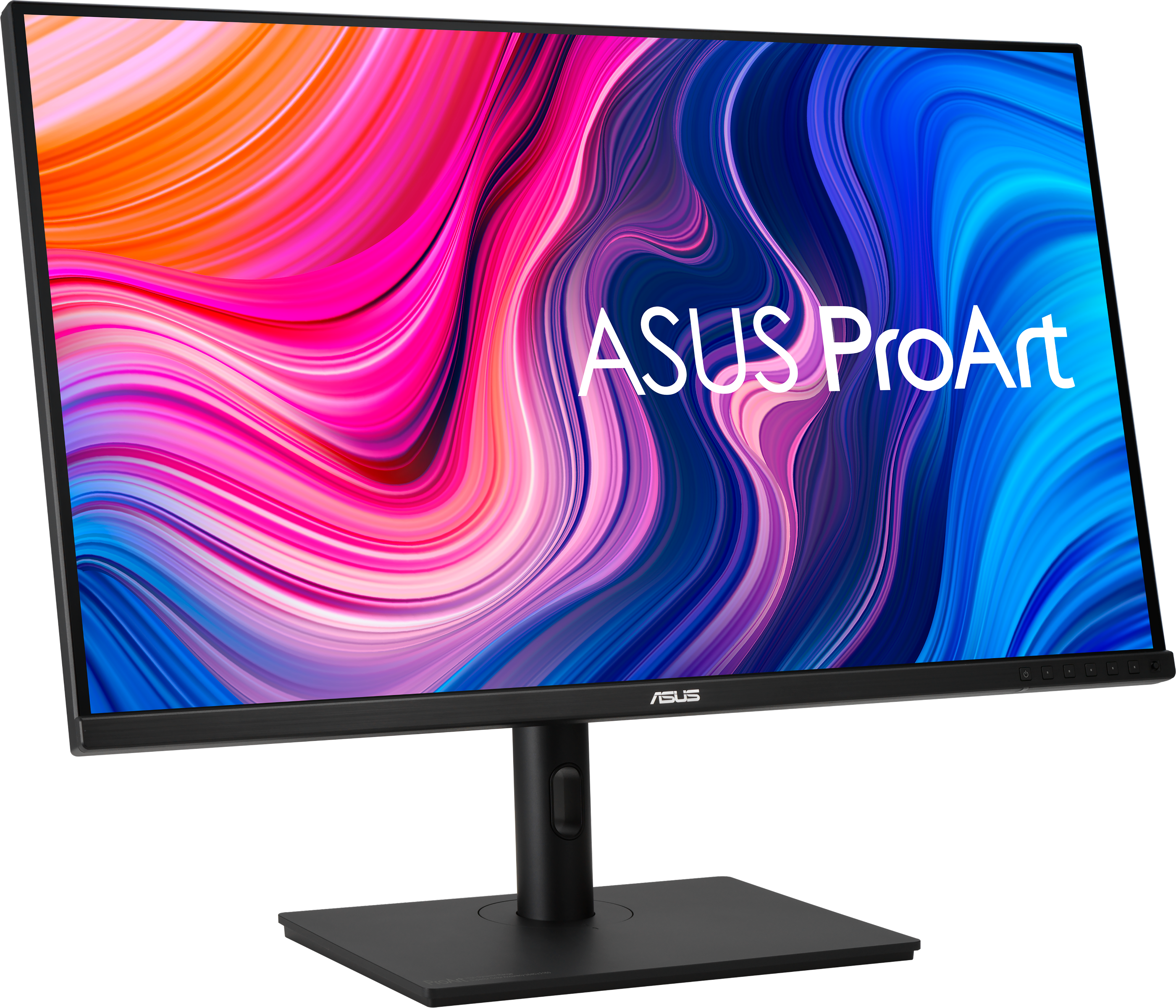 ASUS ProArt Monitor, buntes, abstraktes Bild auf schwarzer Basis.