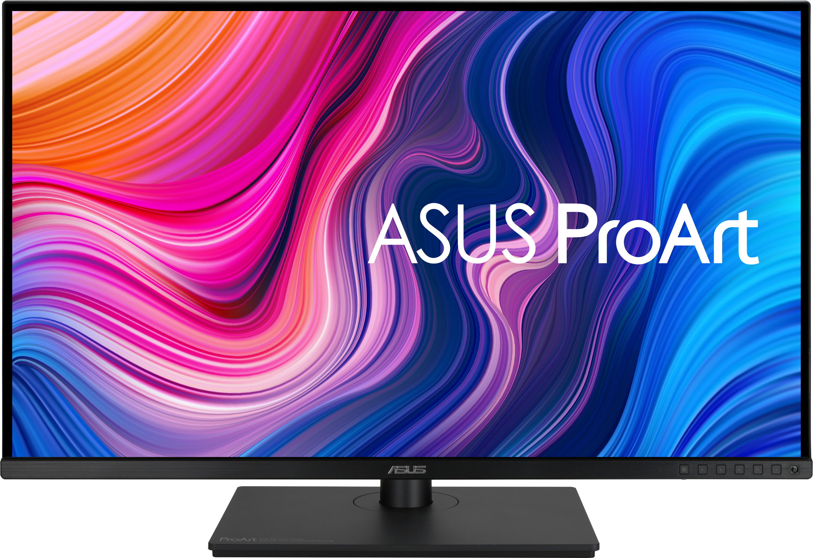 Schwarzer Monitor mit abstraktem Hintergrund und "ASUS ProArt" Schriftzug.