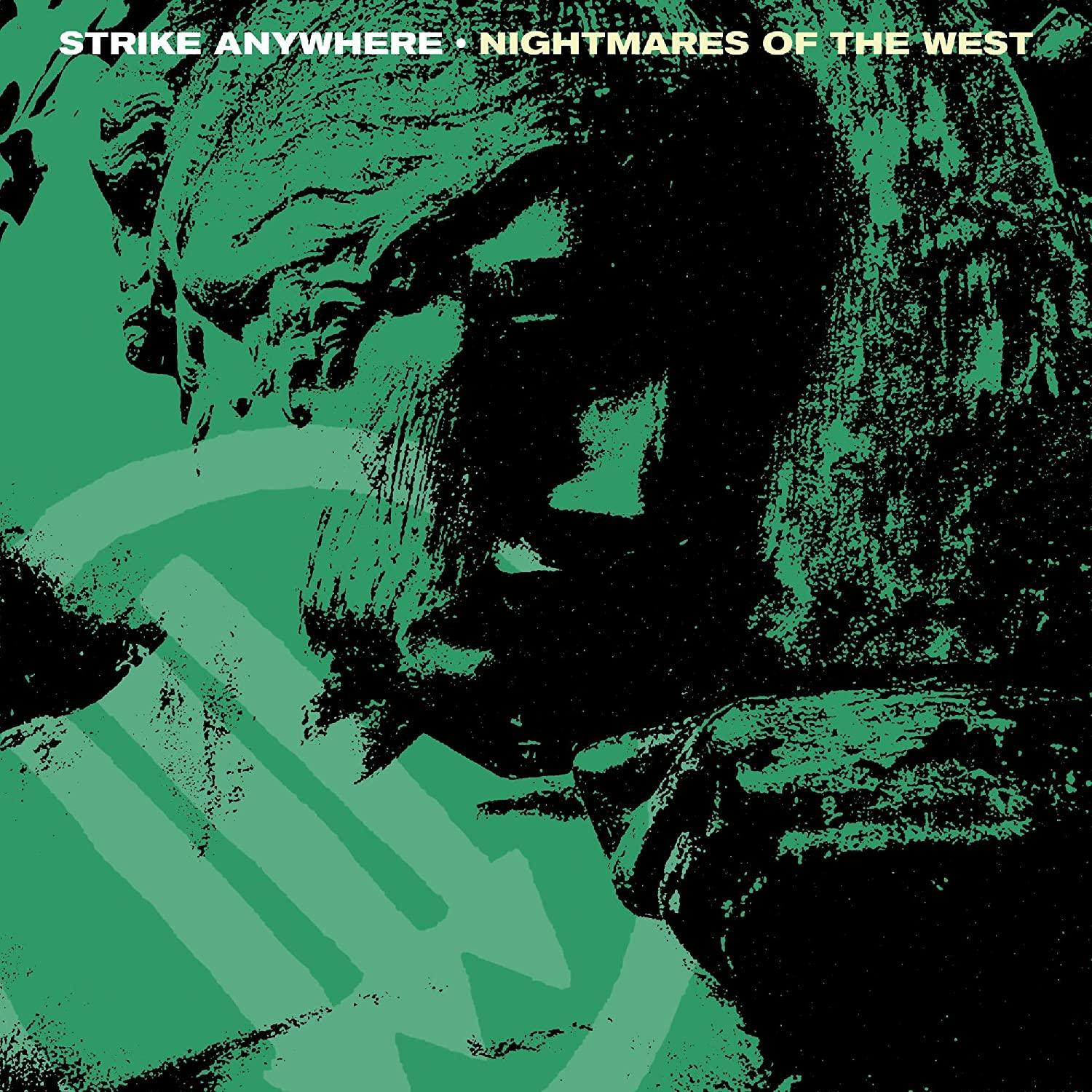 Albumcover mit grünem, statuenartigem Kopf, schwarzem Hintergrund und dem Bandnamen 'STRIKE ANYWHERE'.