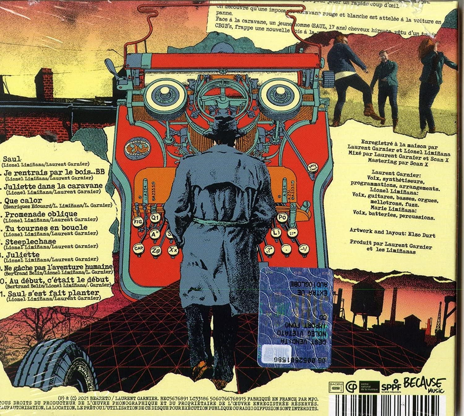 Rückseite eines CD-Covers mit Trackliste, Credits und einer Person im Mantel.