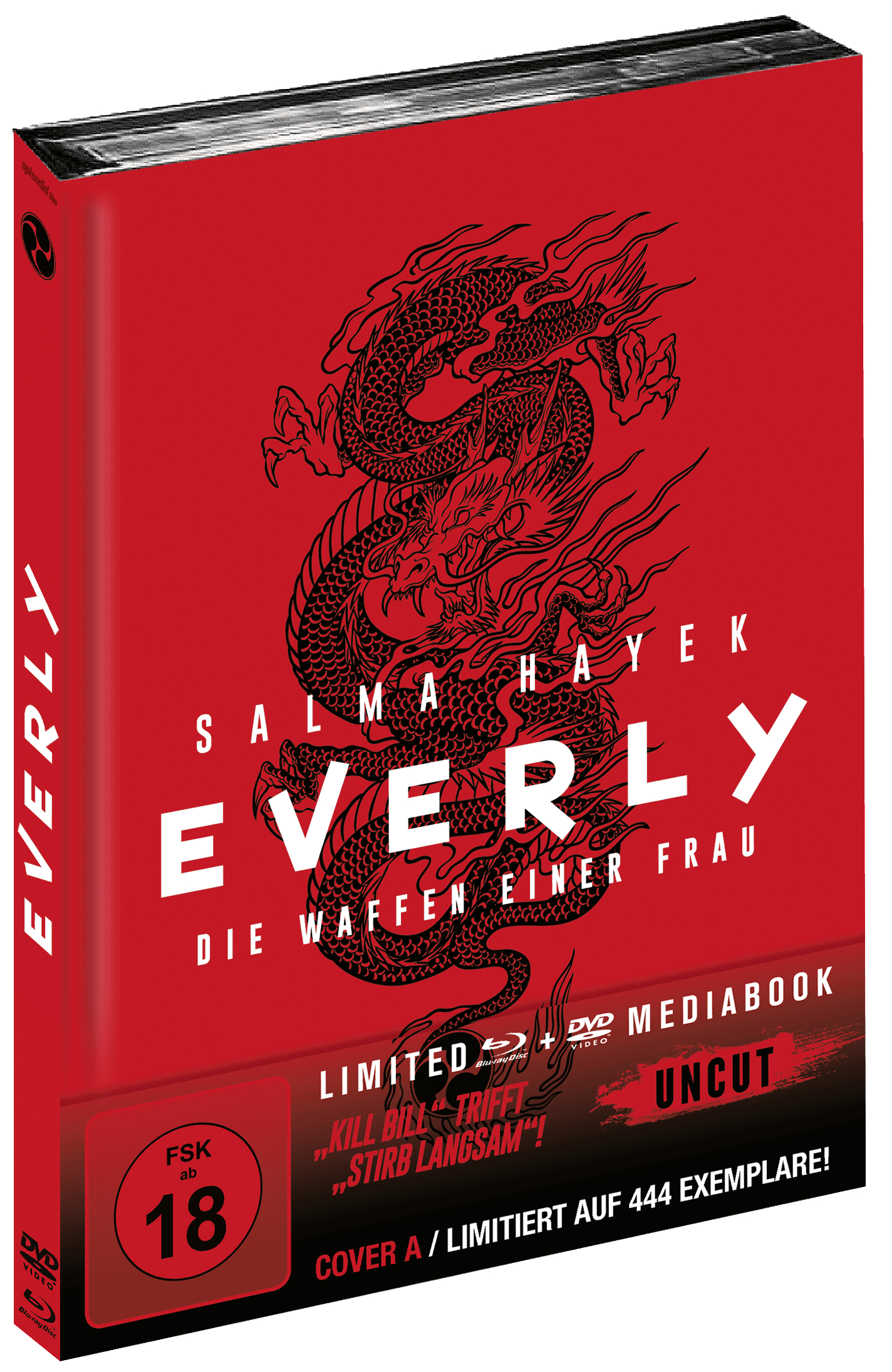 Rotes Filmcover mit Drachen, Salma Hayeks Namen und Text. FSK 18-Bewertung.