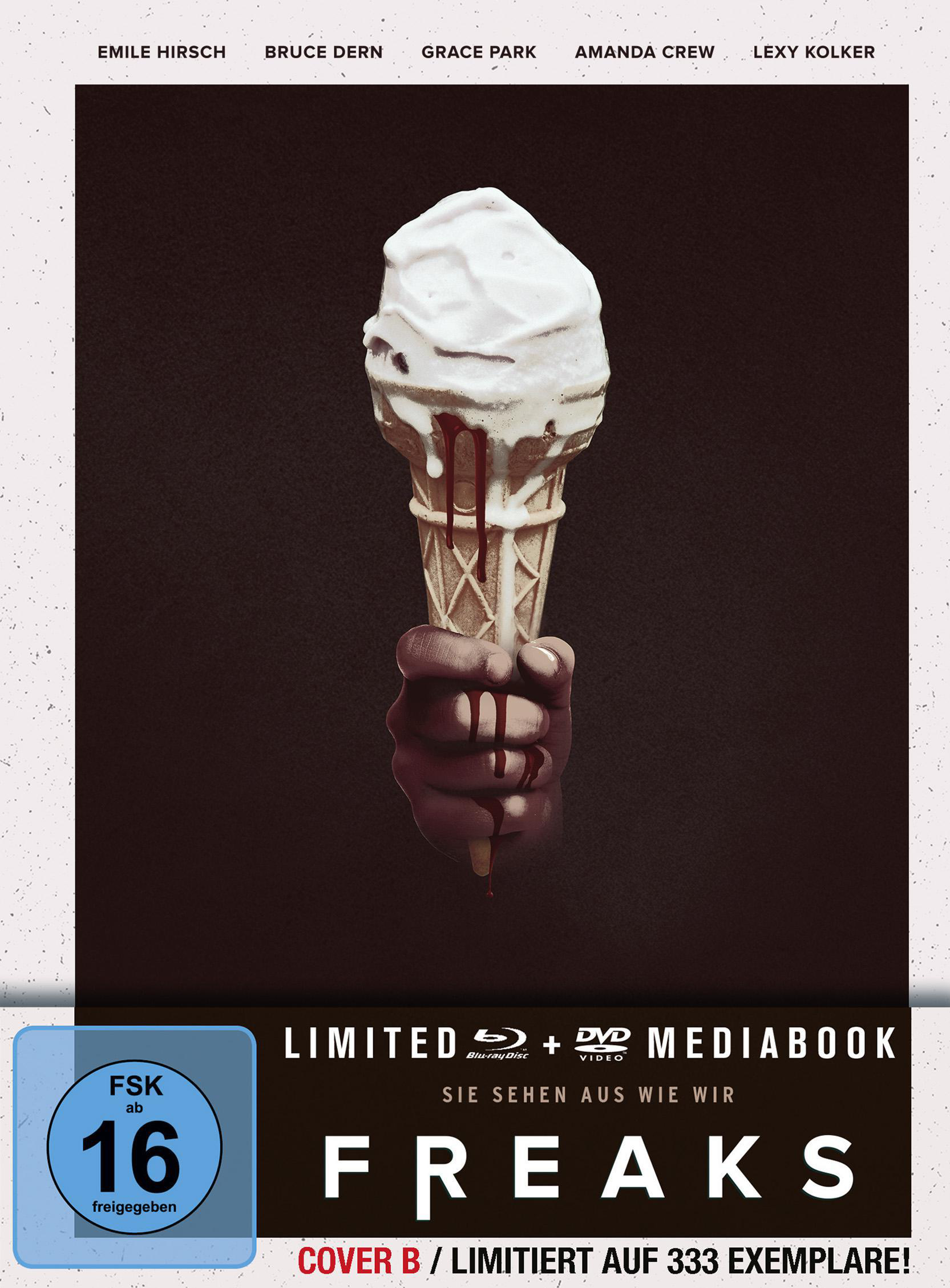 Filmposter für Freaks, eine Hand hält ein schmelzendes Eis. Dunkler Hintergrund.