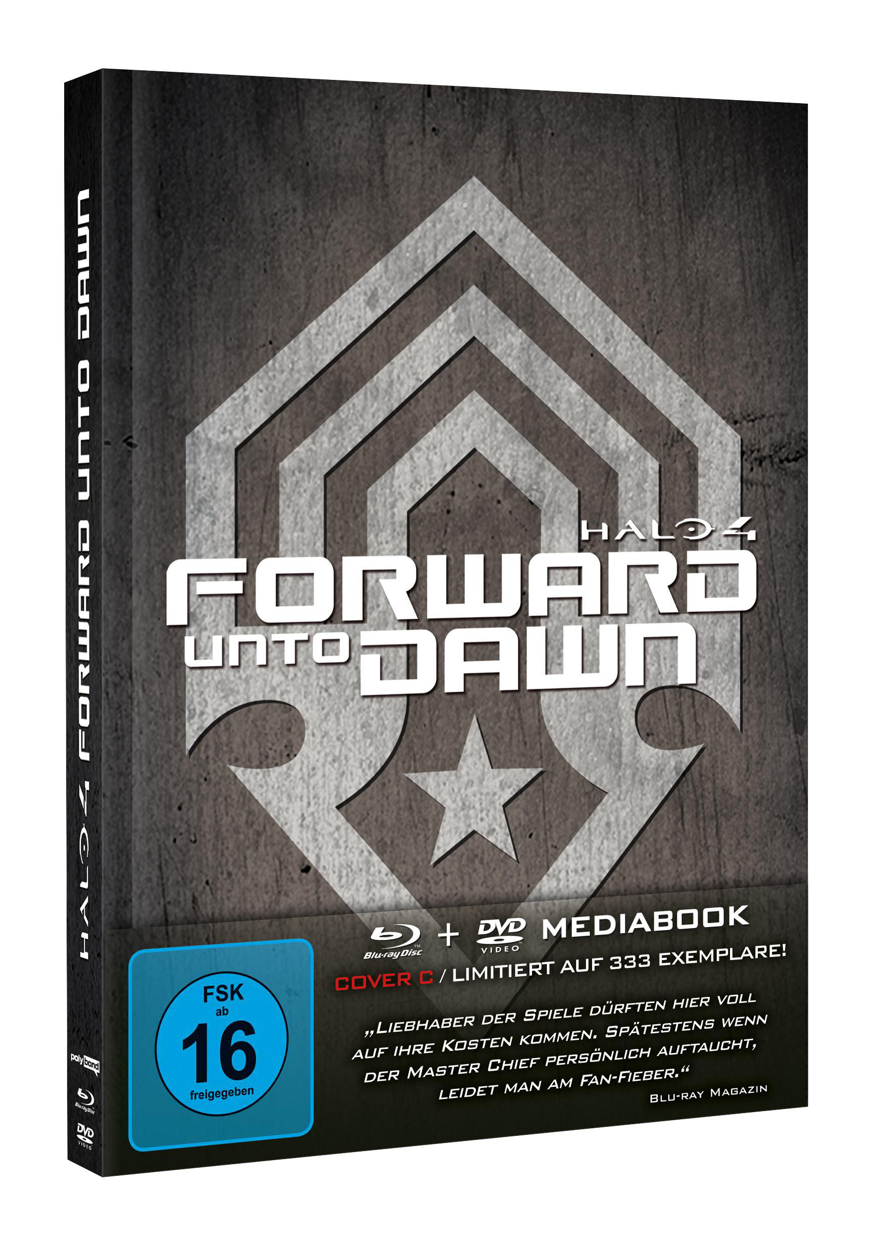 DVD-Box für 'Halo 4: Forward Unto Dawn' mit Spieldetails und Altersfreigabe.
