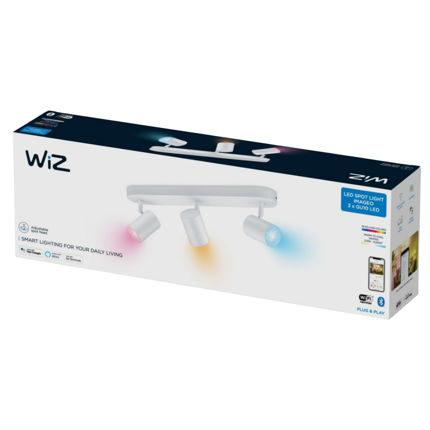 Foco - WiZ Imageo, 3 Focos para techo, 3x4.9W, IP20, RGB Colors, Bluetooth, Blanco