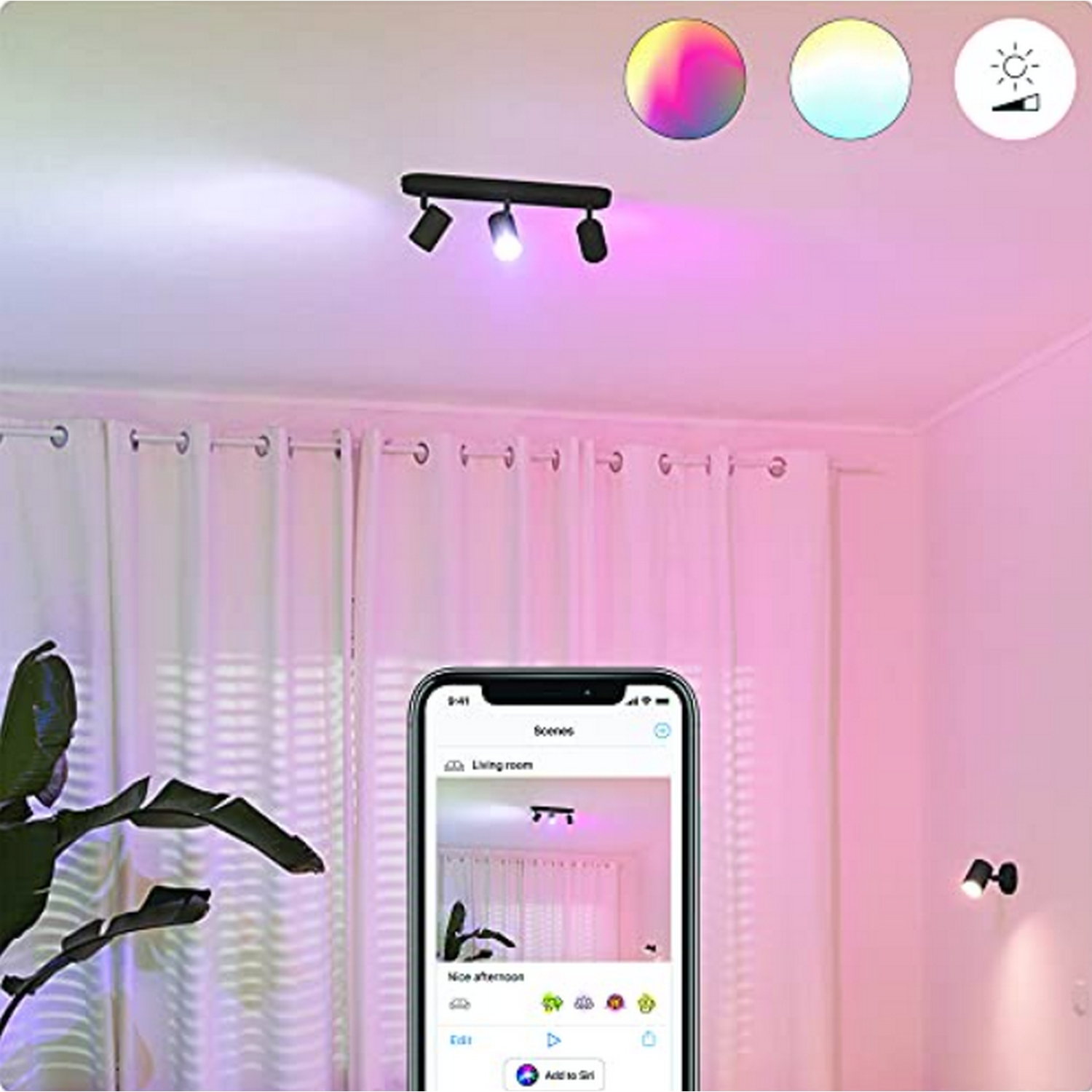 Foco - WiZ Imageo, 3 Focos para techo, 3x4.9W, IP20, RGB Colors, Bluetooth, Negro