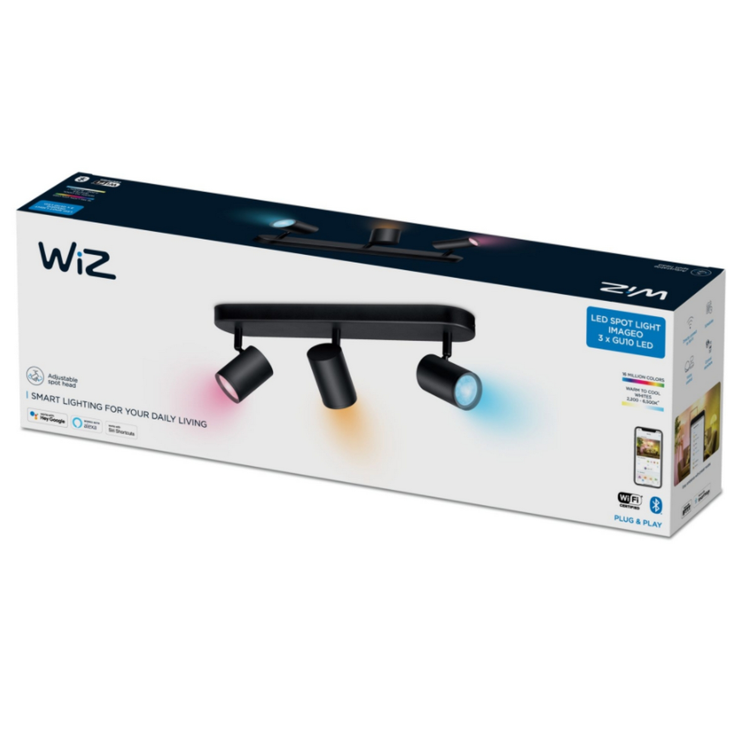 Foco - WiZ Imageo, 3 Focos para techo, 3x4.9W, IP20, RGB Colors, Bluetooth, Negro