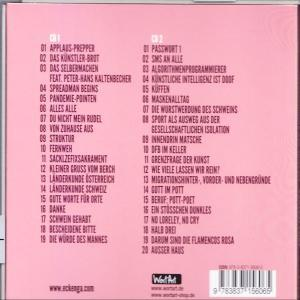 Eine CD-Hülle, rosa mit deutschem Text, listet zwei CDs und ihre Titel auf.