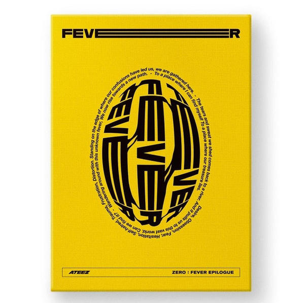 Albumcover: Fever: Epilogue. Gelbes Cover mit schwarzem Text in kreisförmigem Design.