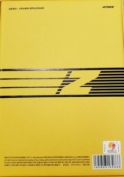 Gelber Albumumschlag mit schwarzem Text und Design. Titel: ZERO: FEVER EPILOGUE. ATEEZ-Logo oben rechts.