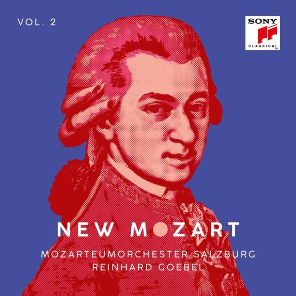Albumcover von New Mozart. Rotes und weißes Porträt von Mozart auf blauem Hintergrund.