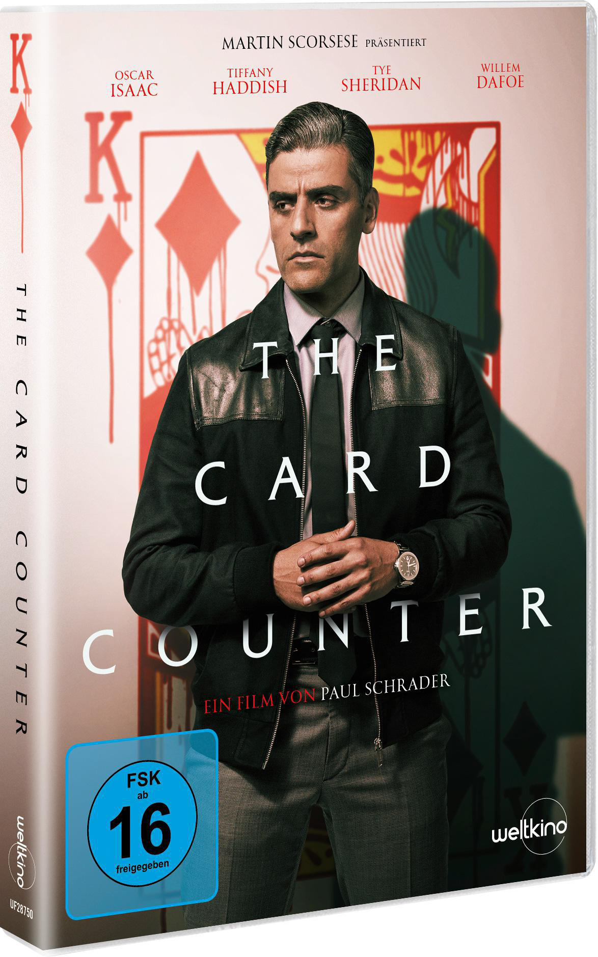 DVD-Cover: The Card Counter. Mann im Anzug, Titel vorne. Rote Spielkarte. Hintergrund dunkel.