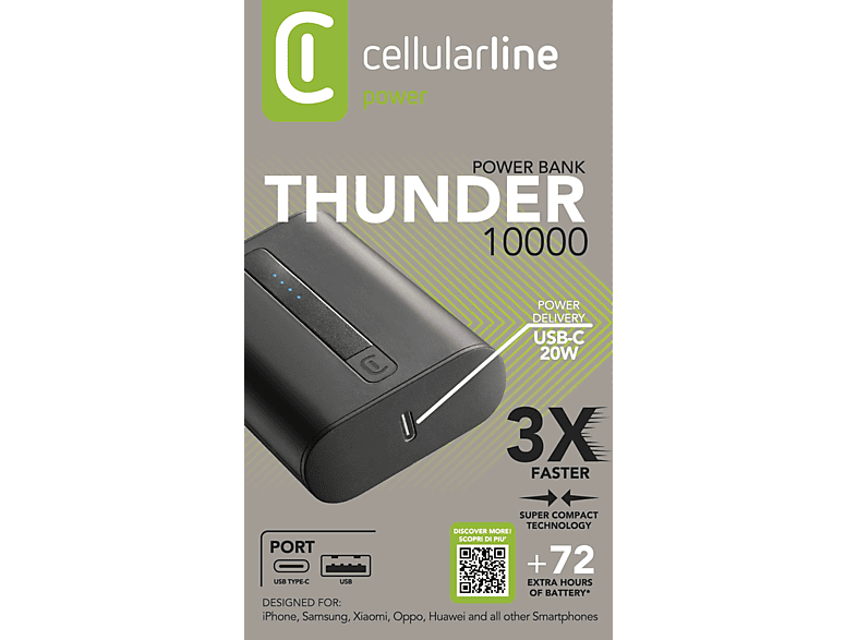 CELLULARLINE Thunder 10.000 mAh PD USB-C 20W Taşınabilir Şarj Cihazı Siyah_4