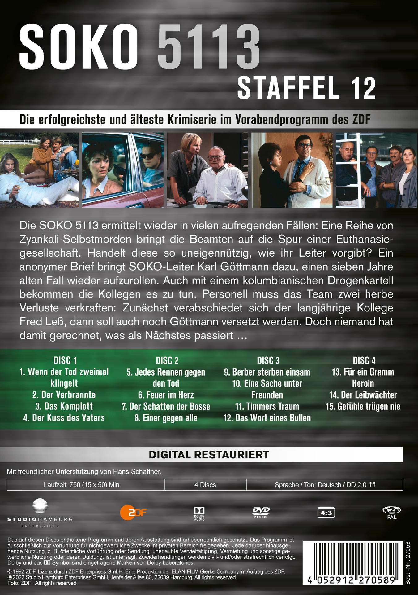 DVD-Cover für SOKO 5113, Staffel 12. Mit Fotos der Darsteller, Episodenliste und DVD-Informationen.