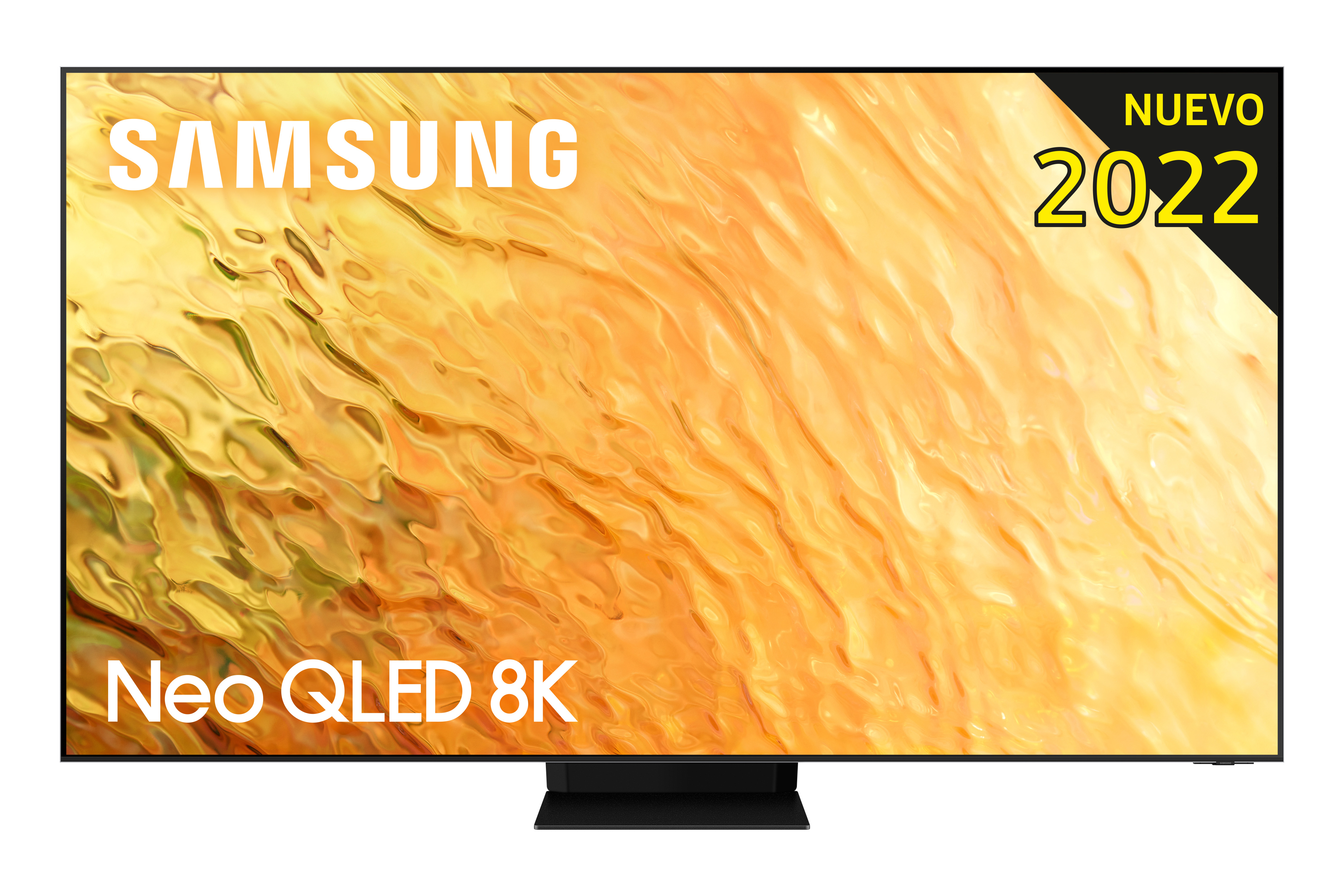 Televisor Samsung Neo QLED 8K grande con una pegatina de 2022.