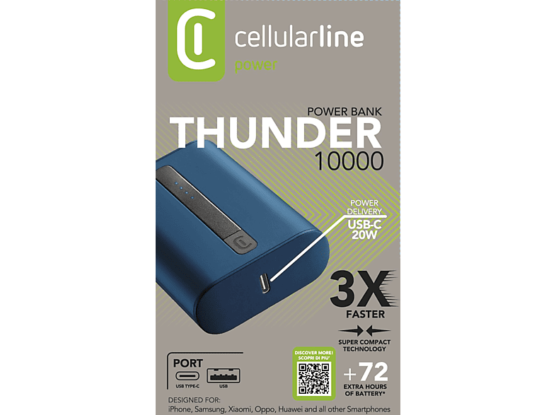 CELLULARLINE Thunder 10.000 mAh PD USB-C 20W Taşınabilir Şarj Cihazı Mavi_4