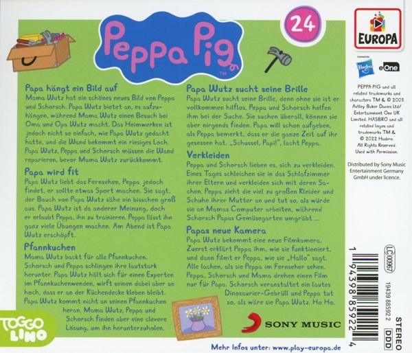 Rückseite der Peppa Wutz DVD-Hülle mit Zeichentrickfiguren und Text auf Deutsch.