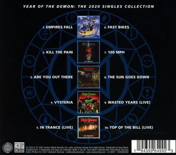 Albumcover mit kreisförmigem Layout, mit Bandnamen und Albumtiteln.