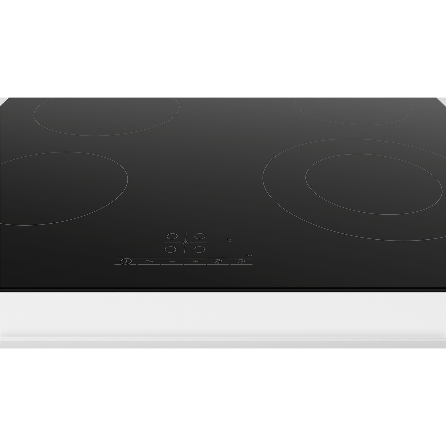 Un piano cottura in ceramica nero con quattro elementi circolari e comandi touch.