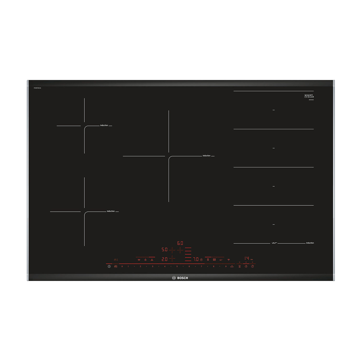 Piano Cottura A Induzione Bosch Pxv875Dv1E, 5 zone cottura, 81,6 cm x 52,7