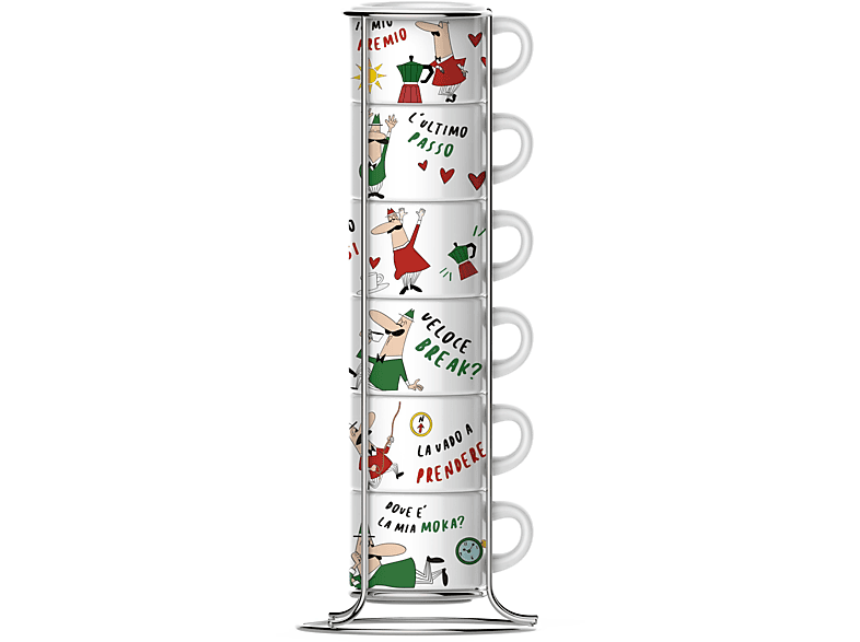 Service à Expresso Italy avec 6 Tasses et Support - Bialetti - Multicolore - Porcelaine
