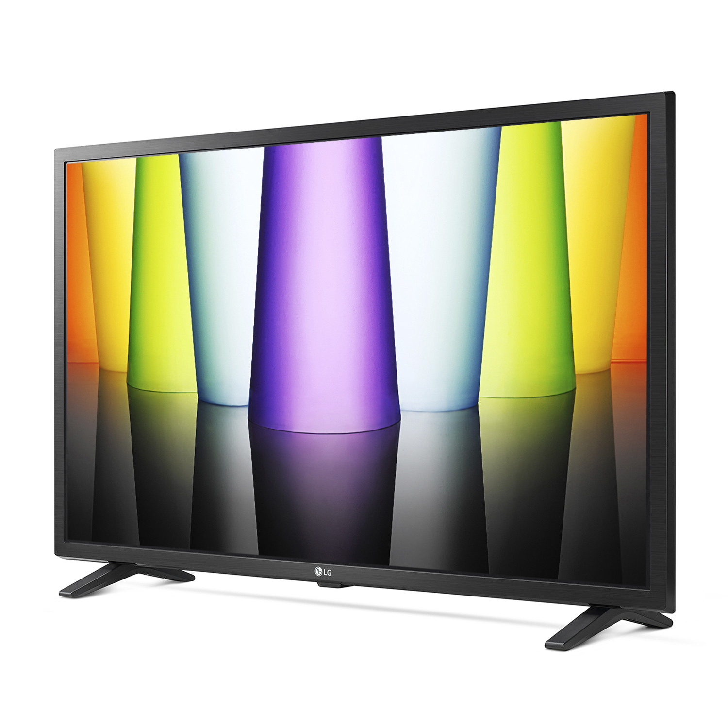 Schermo TV LG con sfondo colorato di linee verticali.