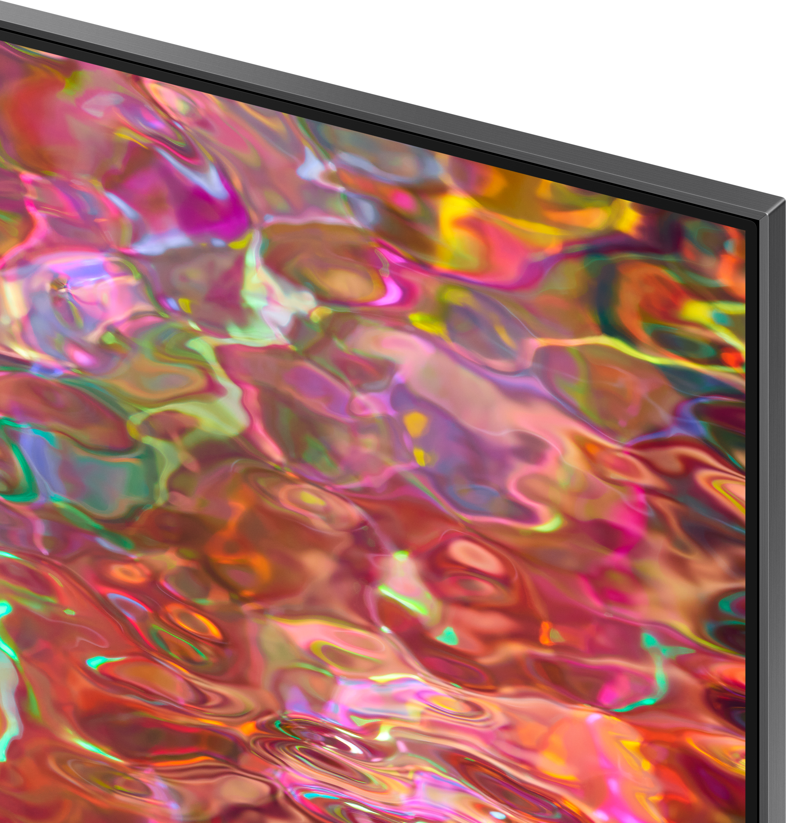 Gros plan d'un écran de télévision avec un motif abstrait coloré.