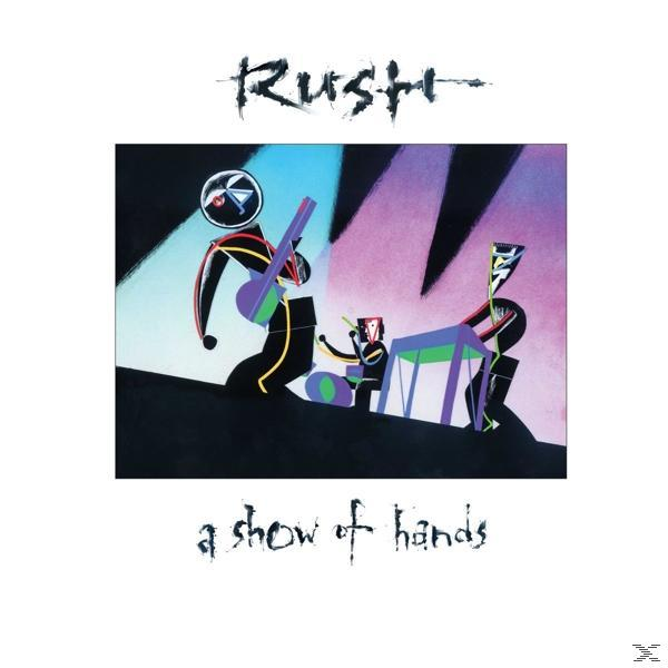 Album borító: Absztrakt zenekar játszik, a 'a show of hands' címmel és a 'Rush' zenekar nevével.