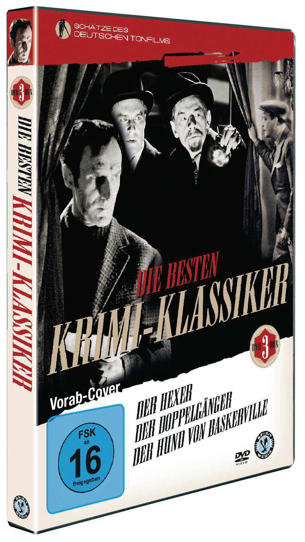 DVD-Box. Das Cover hat ein Vintage-Schwarzweiß-Filmposter. Rote und schwarze Farben.