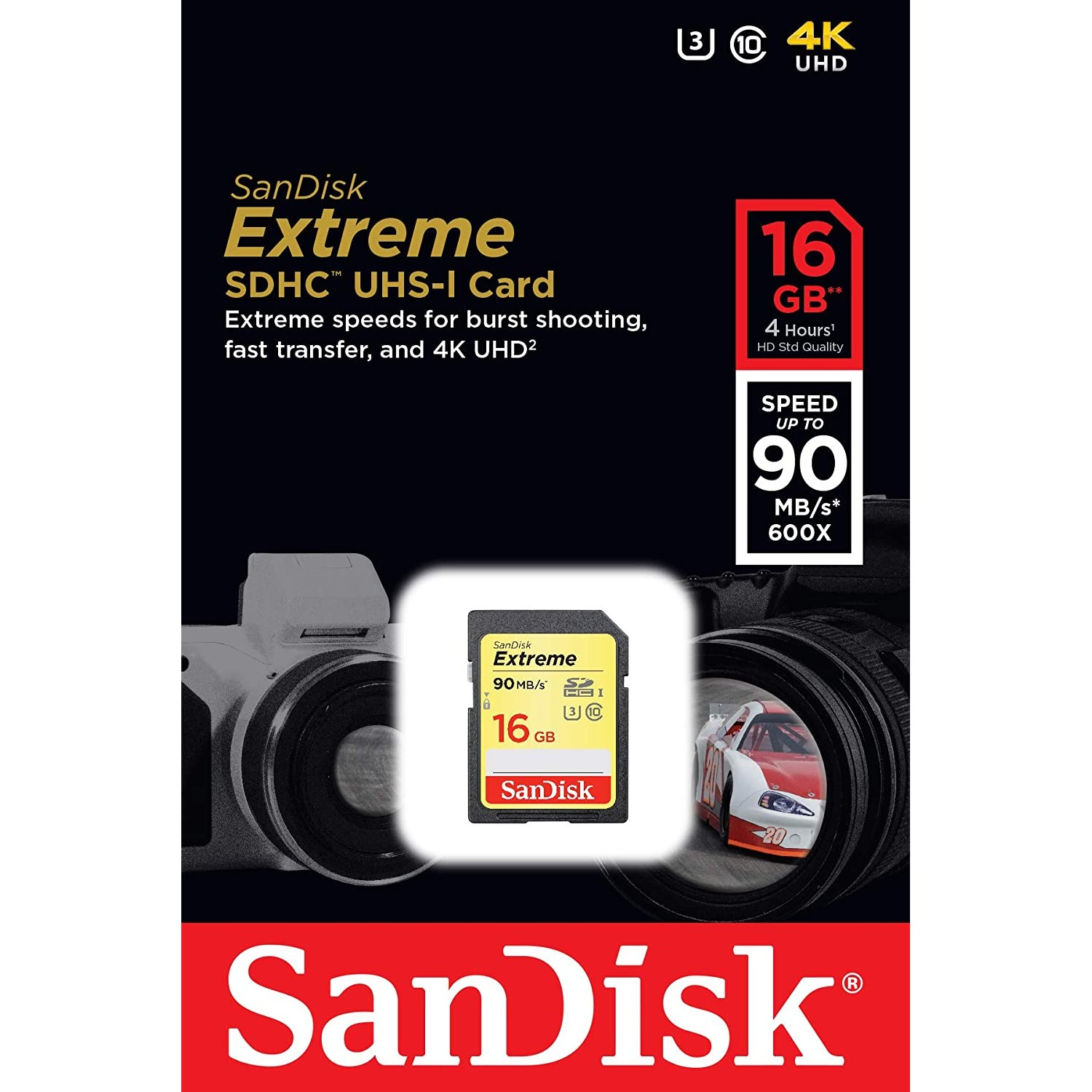 Tarjeta SDXC - SanDisk Extreme, 16 GB, 90 MB/s, UHS-I, U3, Clase 10, 4k UHD y FHD, Multicolor