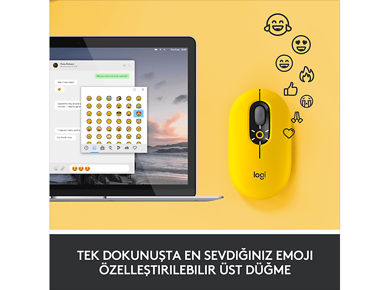 LOGITECH POP Mouse Blast Emoji Tuşlu Sessiz Kablosuz Mouse - Sarı&Siyah_1