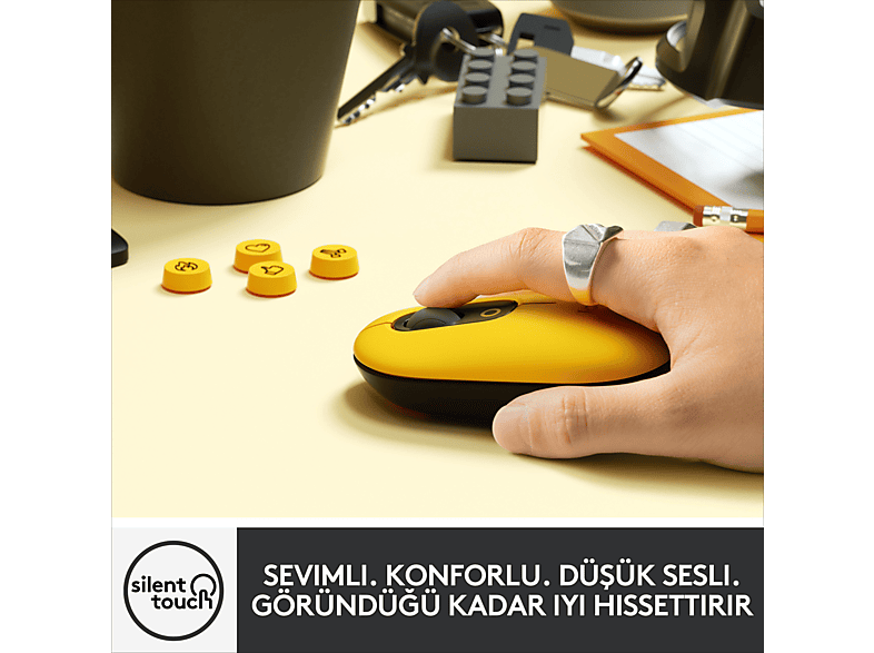 LOGITECH POP Mouse Blast Emoji Tuşlu Sessiz Kablosuz Mouse - Sarı&Siyah_2