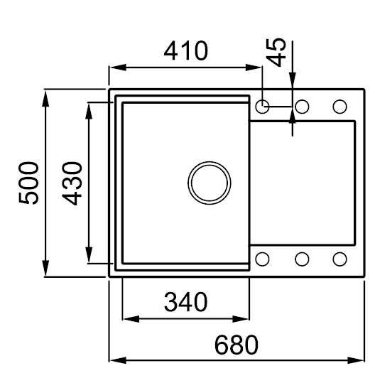 Mosogató diagramja méretekkel.