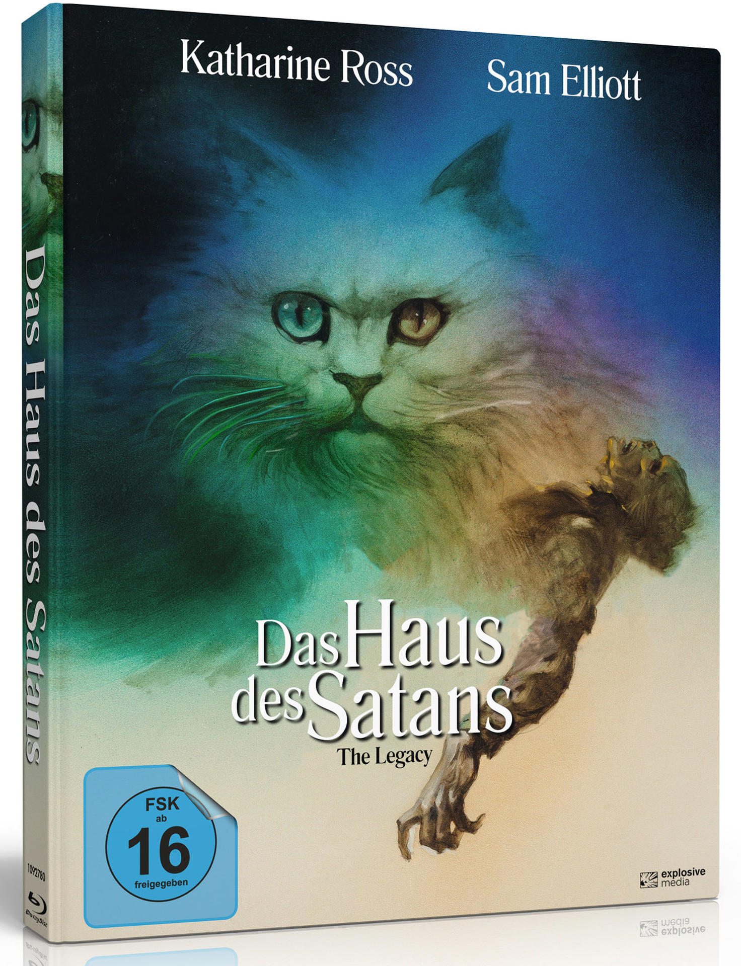 Blu-ray-Cover von 'Das Haus des Satans' mit Katze, dämonischer Figur und Filmtitel.