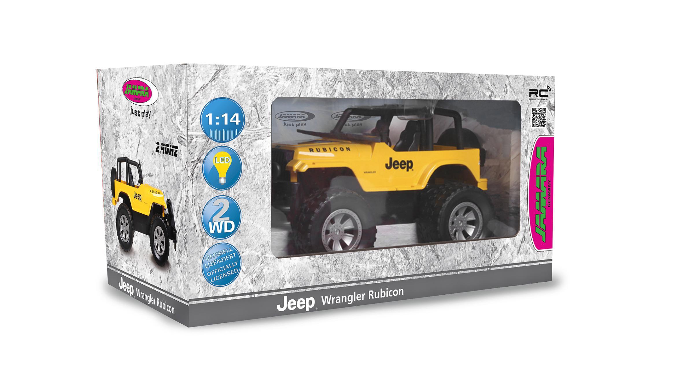 JAMARA Jeep Wrangler Rubicon gelb 1:14 2,4GHz R/C Spielzeugauto, Gelb