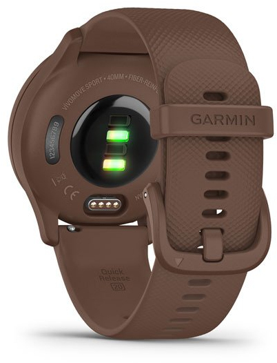 Smartwatch avec le dos vers le haut, montrant le capteur de fréquence cardiaque.