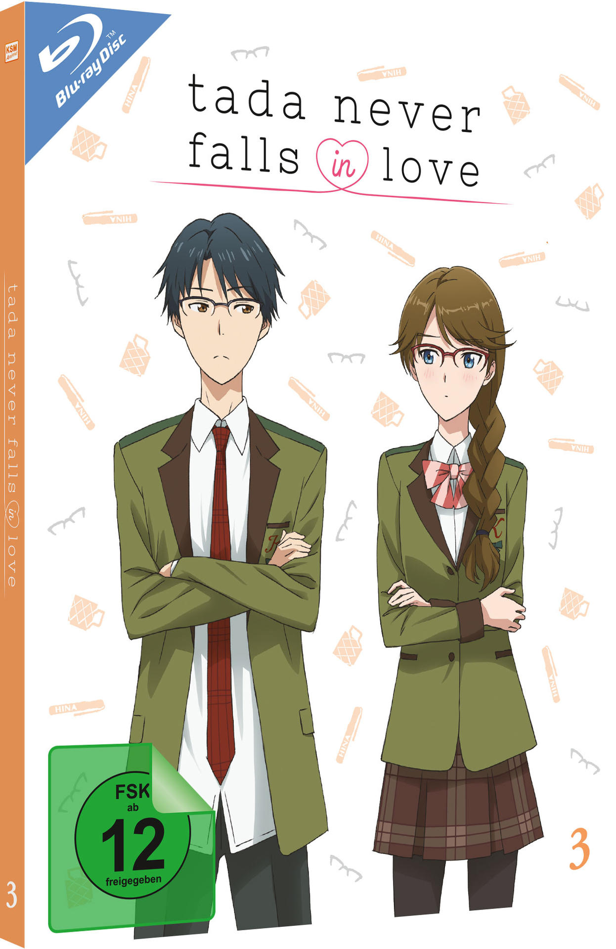 Anime-DVD-Cover: Zwei Personen in Schuluniformen, mit dem Titel 'Tada Never Falls in Love'.