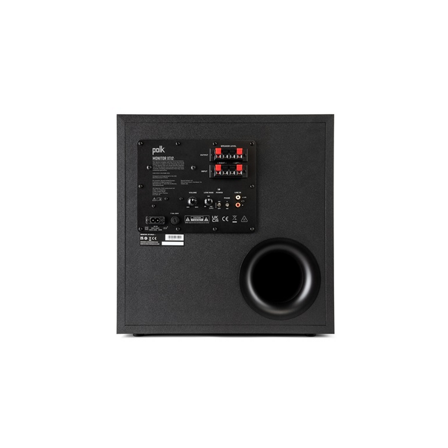Subwoofer - Polk Audio MXT 12, 100 W, RCA, Hasta 160 hZ, Tecnología Dynamic Balance, Negro